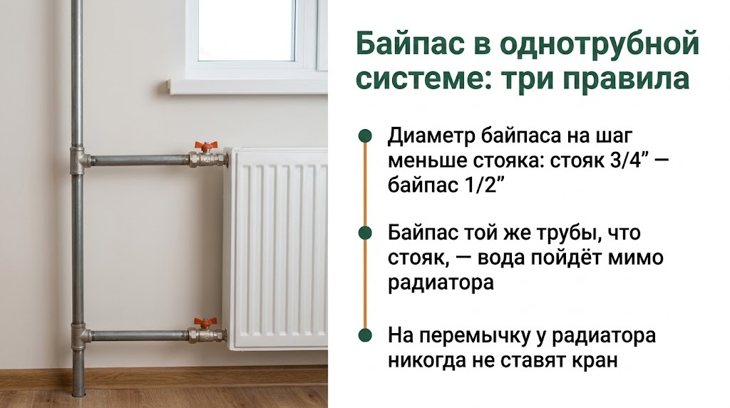 Байпас в однотрубной системе: три правила